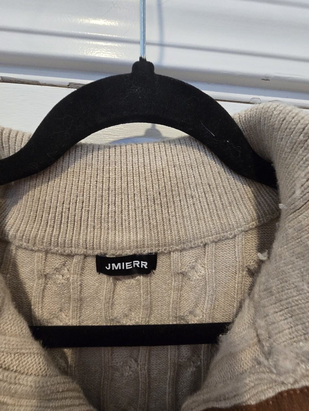 Beige Cable Knit Button-Up Mock Neck Sweater - Picture 4 of 6
